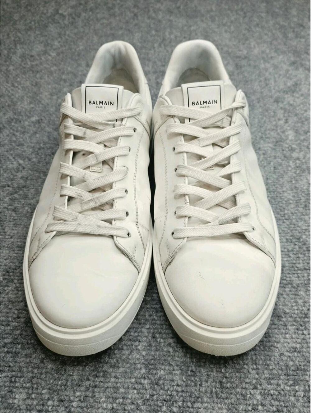 Balmain White Leather Low Top Sneakers Lace Up Men's US 11 UK 10 EU 44 GM1VI288